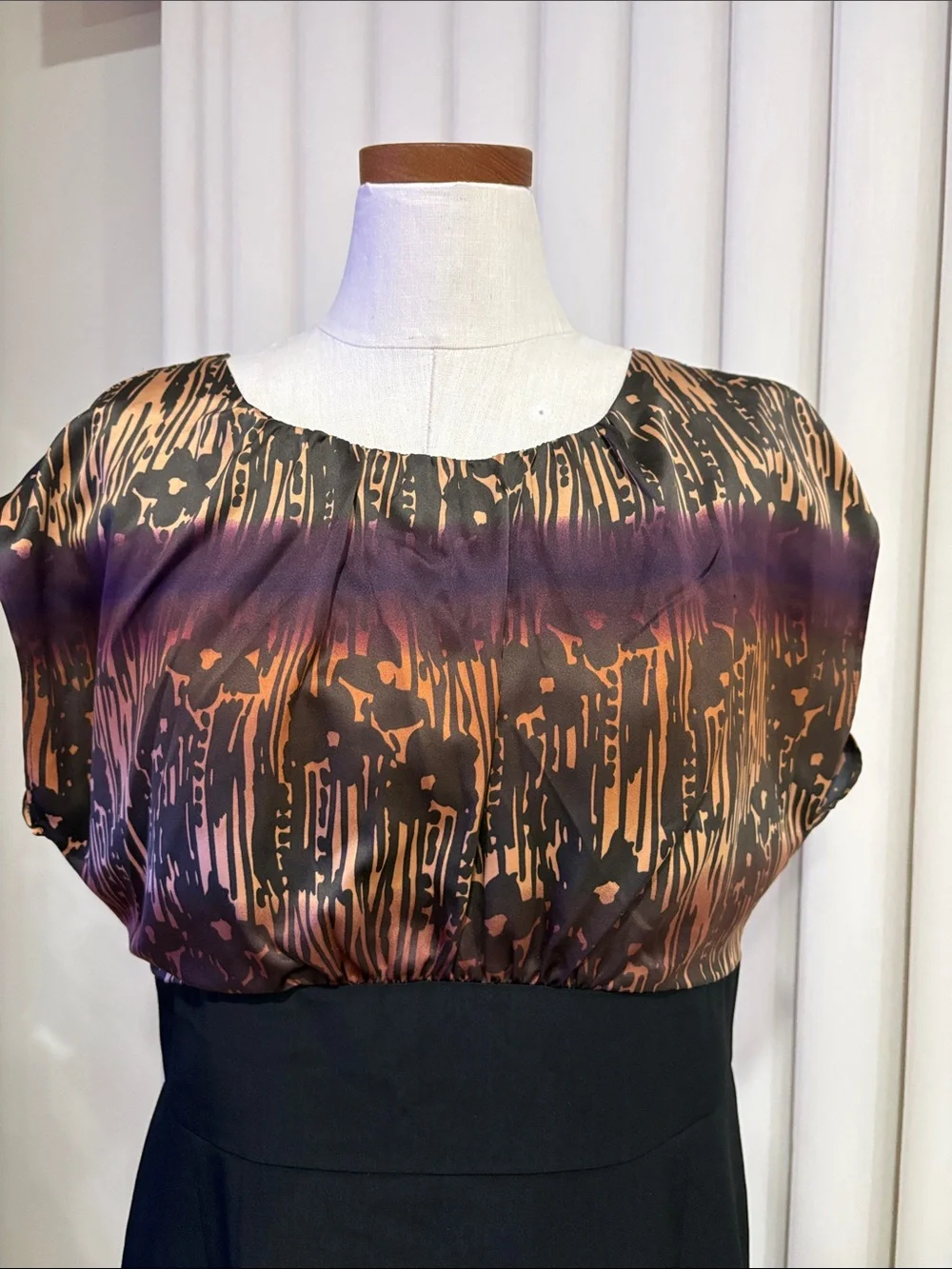 The Limited colorful Printed Bodice / black sheath dress VTG empire waist 12